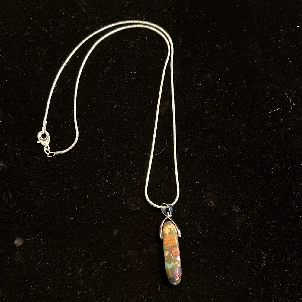 Silver Pendant Necklace with Multicolor Boulder Opal Accent - Women Jewelry - Picture 4 of 4